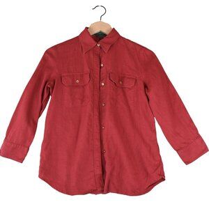 Lauren Ralph Lauren Petite P/P Red 100% Linen Utility Button Shirt Petite Small